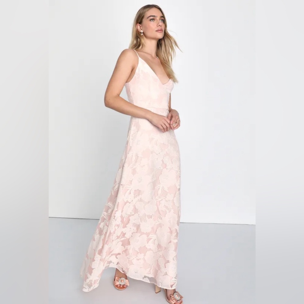 Celebrative Mood Blush Pink Floral A-Line Maxi Dress